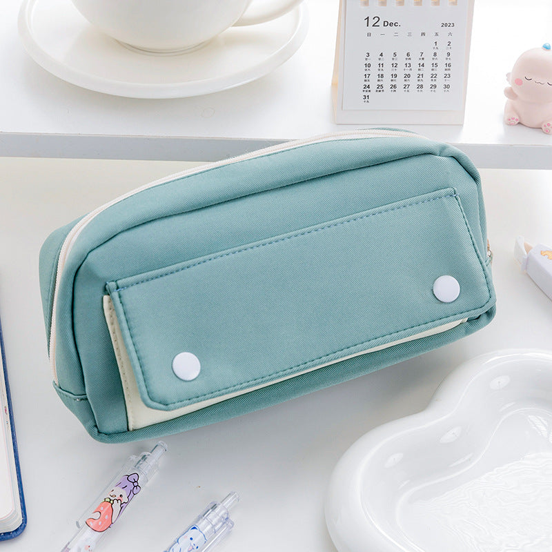 Wholesale Leather Solid Color Large Capacity Pencil Case
